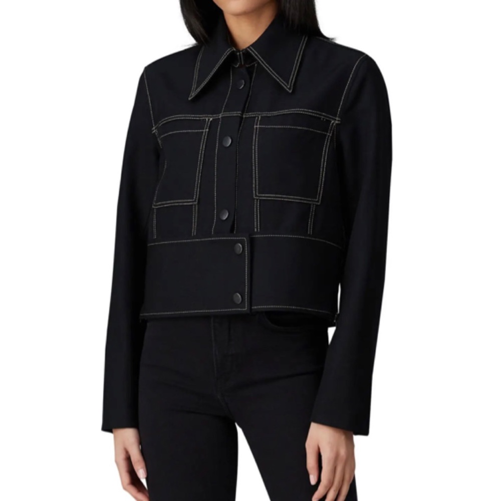 Colovos Black Wool Cropped Button Up Jacket Size Small $725